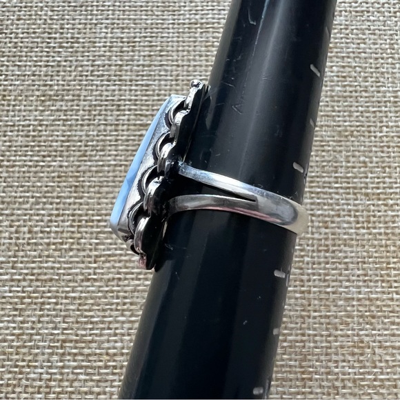 New Blue Owyhee Opal Stone Silver Overlay Ring Size 8.25 - Picture 5 of 6